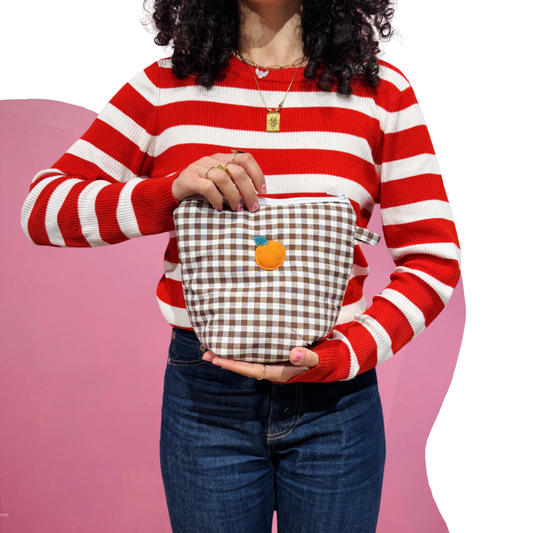 Pochass vichy marron à motif orange