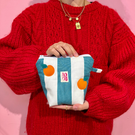 Pochass rayée vert/blanc à motifs oranges