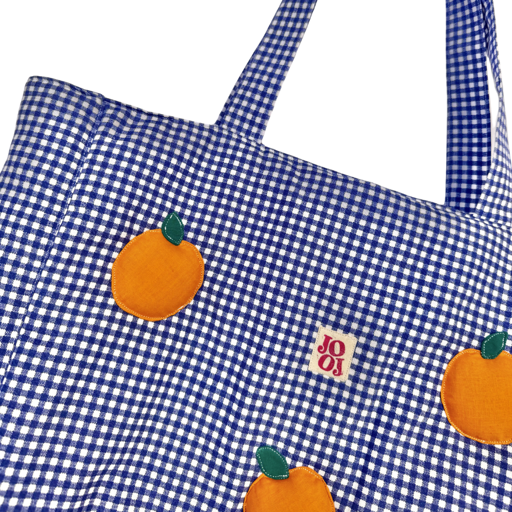 Cabass bleu marine vichy à motifs oranges