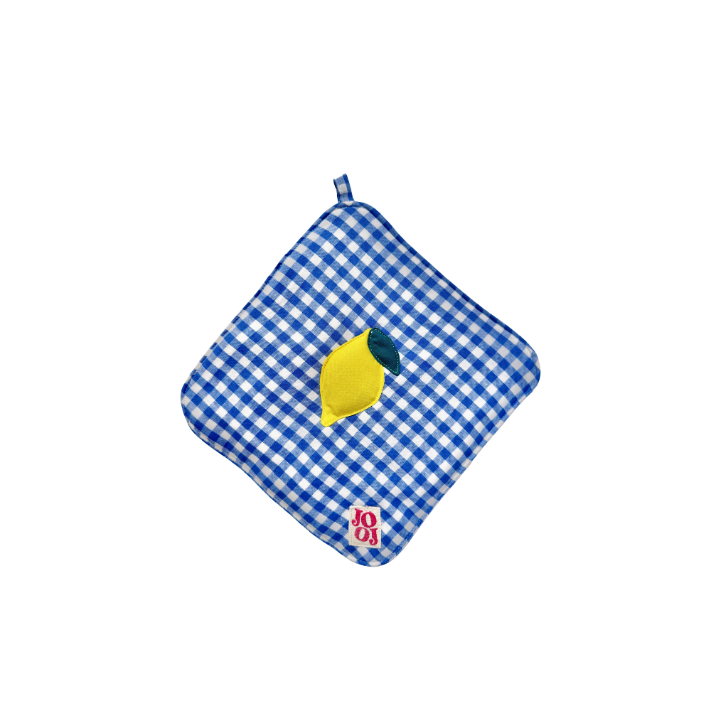 Ensemble manique + gant citron sur fond vichy bleu