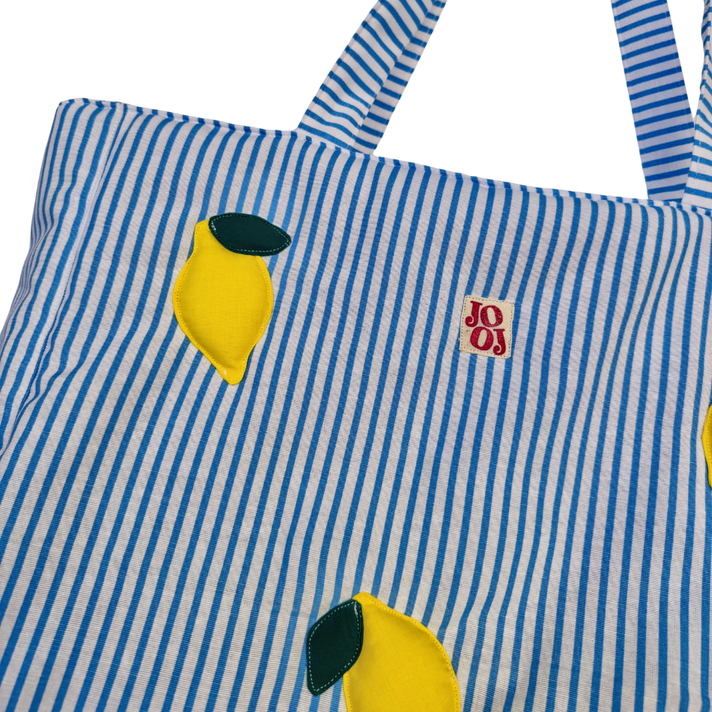 Cabass à rayures bleu / blanc à motifs citrons