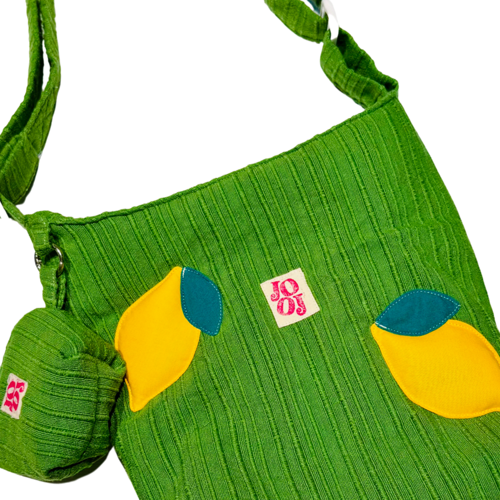Boursass verte à motifs citrons 3D