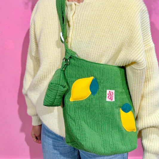 Boursass verte à motifs citrons 3D