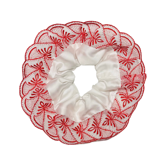 Scrunchy en soie à dentelles vintage rouge