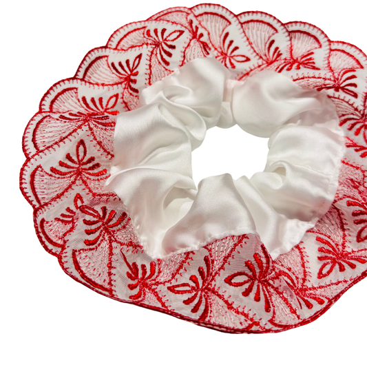 Scrunchy en soie à dentelles vintage rouge