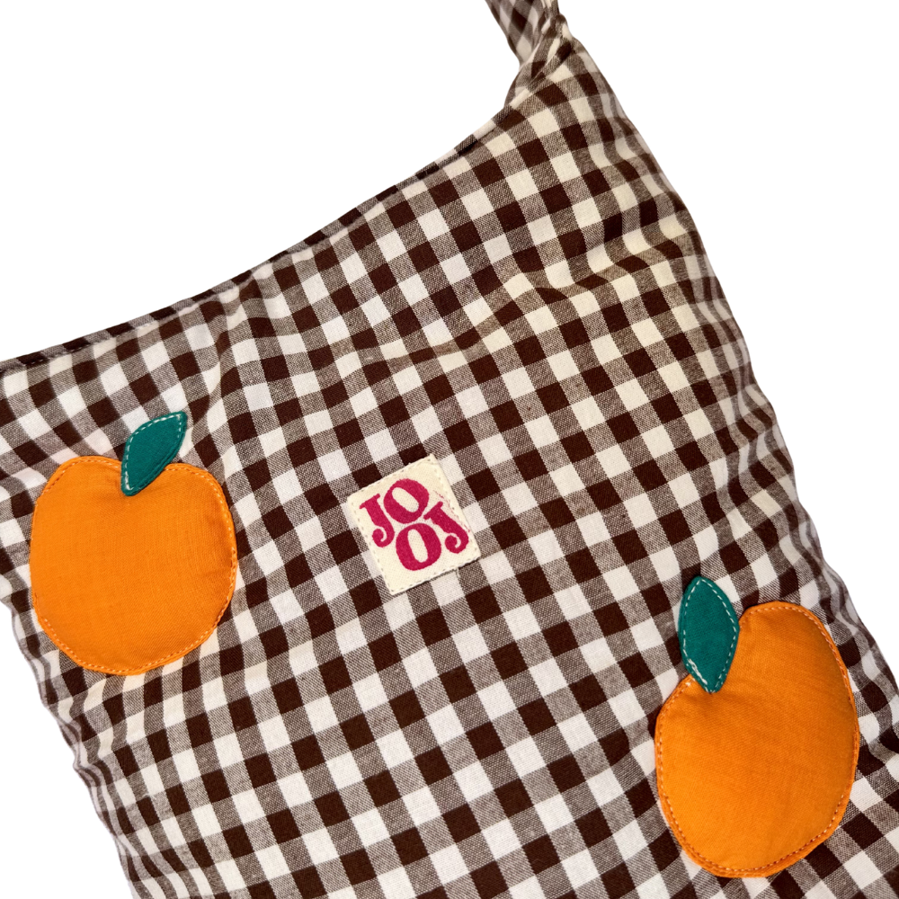 Boursass vichy marron à motifs oranges