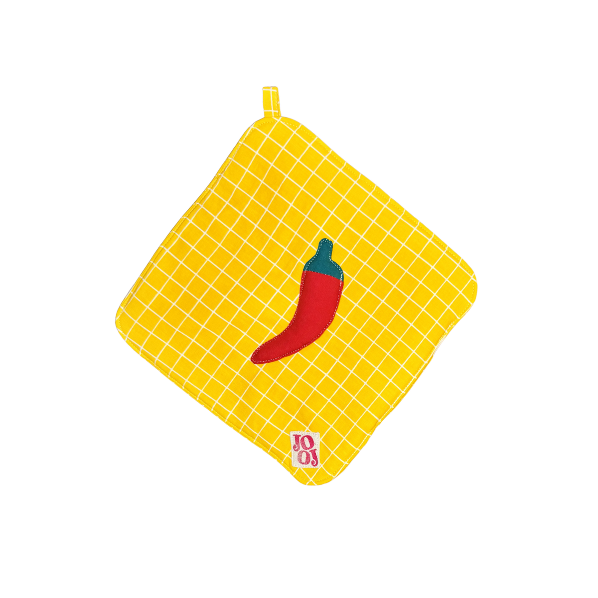Ensemble manique + gant piment sur fond jaune à carreaux