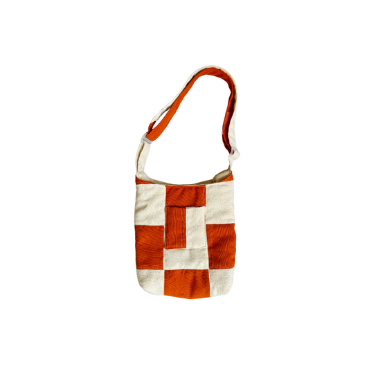 Boursass à carreaux orange et crème