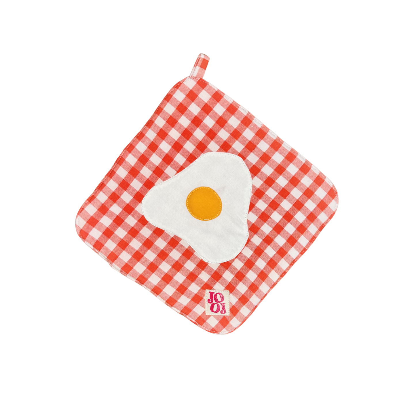 Ensemble manique + gant œuf au plat sur fond vichy corail