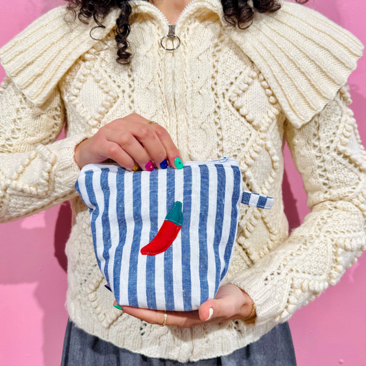 Pochass rayée bleu/blanc à motif piment !