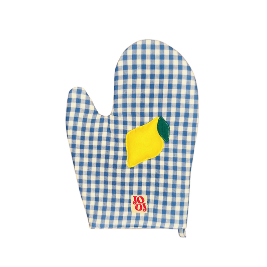 Ensemble manique + gant citron sur fond vichy bleu