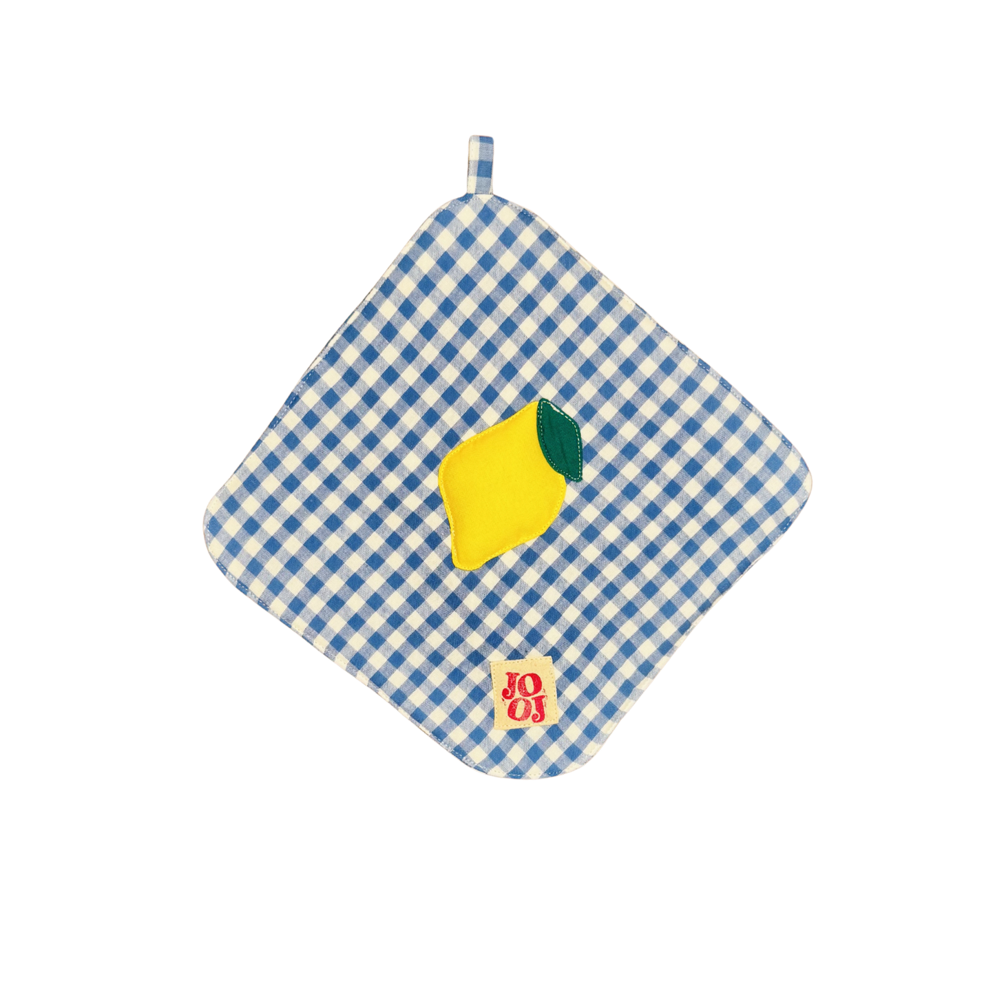 Ensemble manique + gant citron sur fond vichy bleu