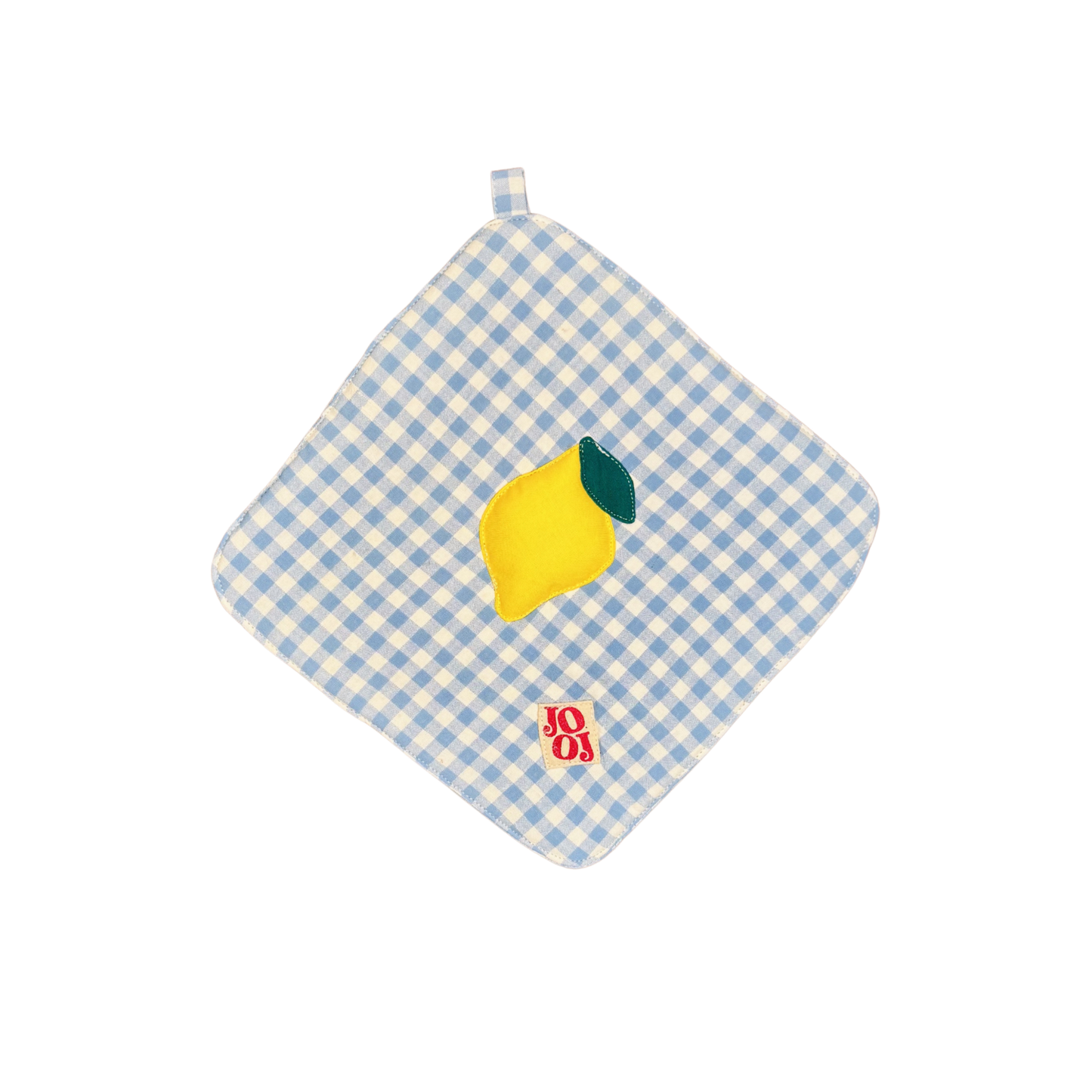Ensemble manique + gant citron sur fond bleu ciel vichy