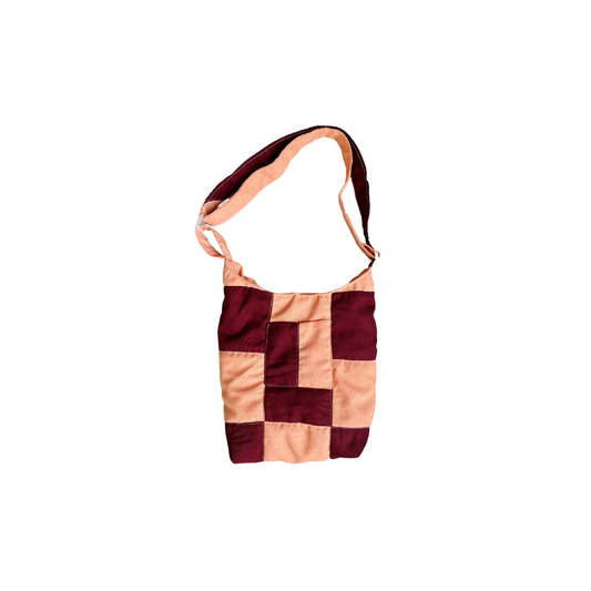 Boursass à carreaux bordeaux et rose