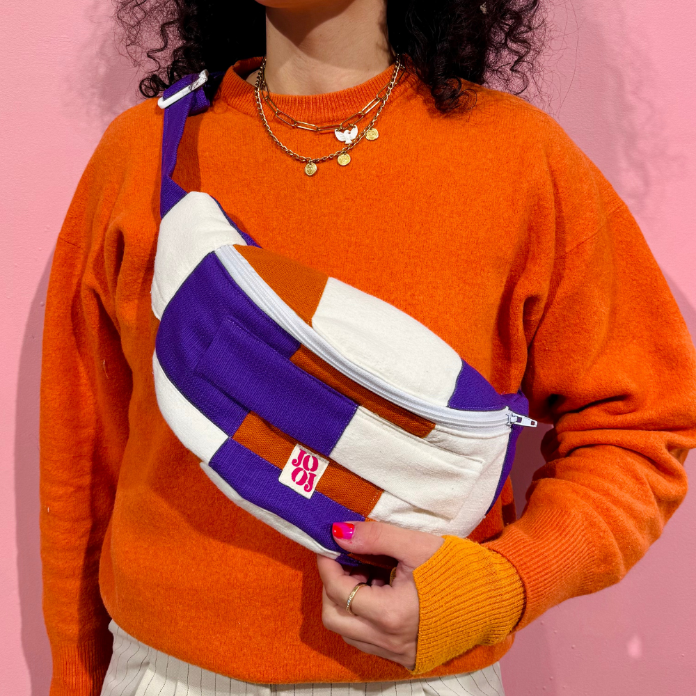 Bananass à carreaux crème, violet et orange