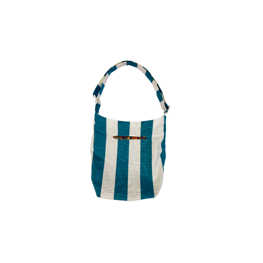 Boursass rayée vert/bleu et écru