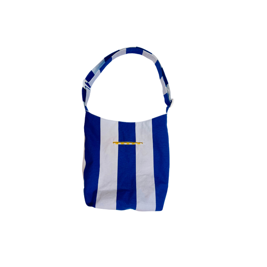 Boursass rayée bleue à oranges 3D