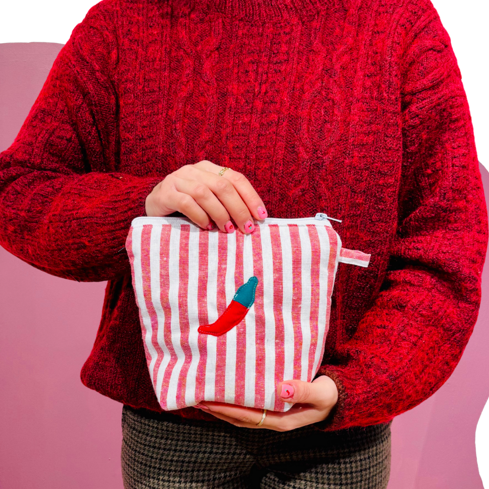 Pochass rayé rouge et blanc à motif piment