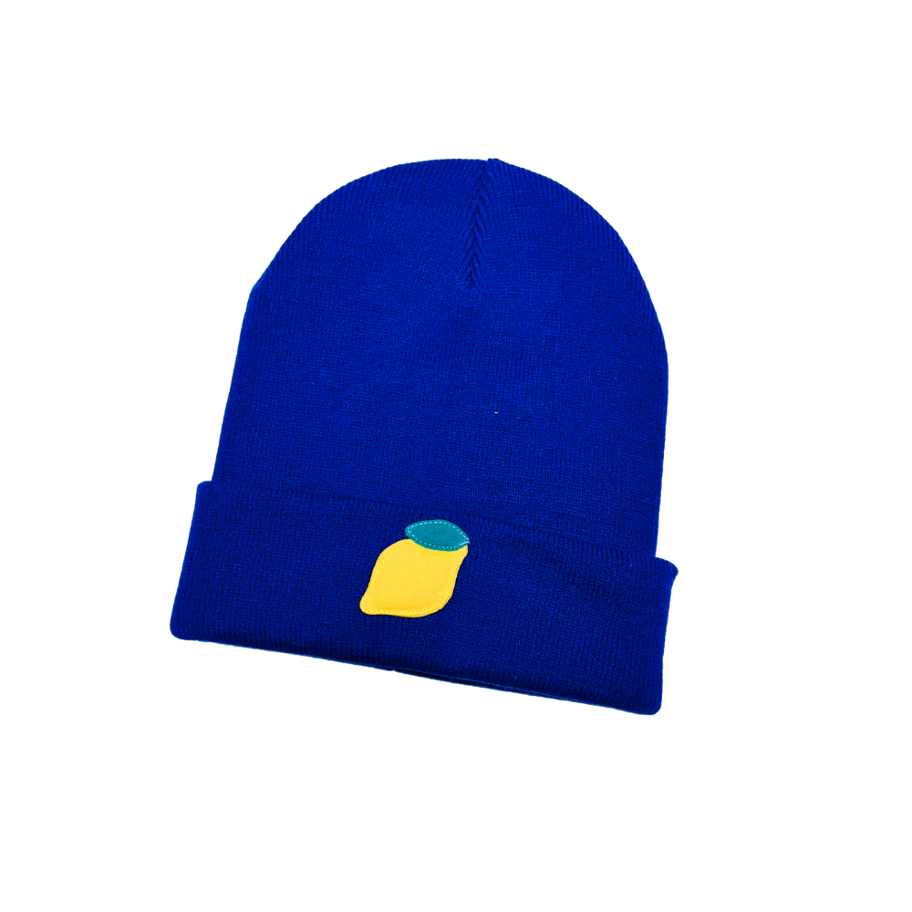 Bonnet bleu à motif citron