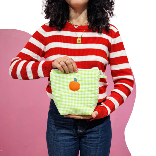 Pochass vichy verte à motif orange