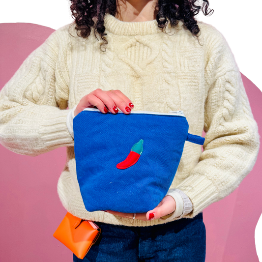 Pochass bleu à motif piment