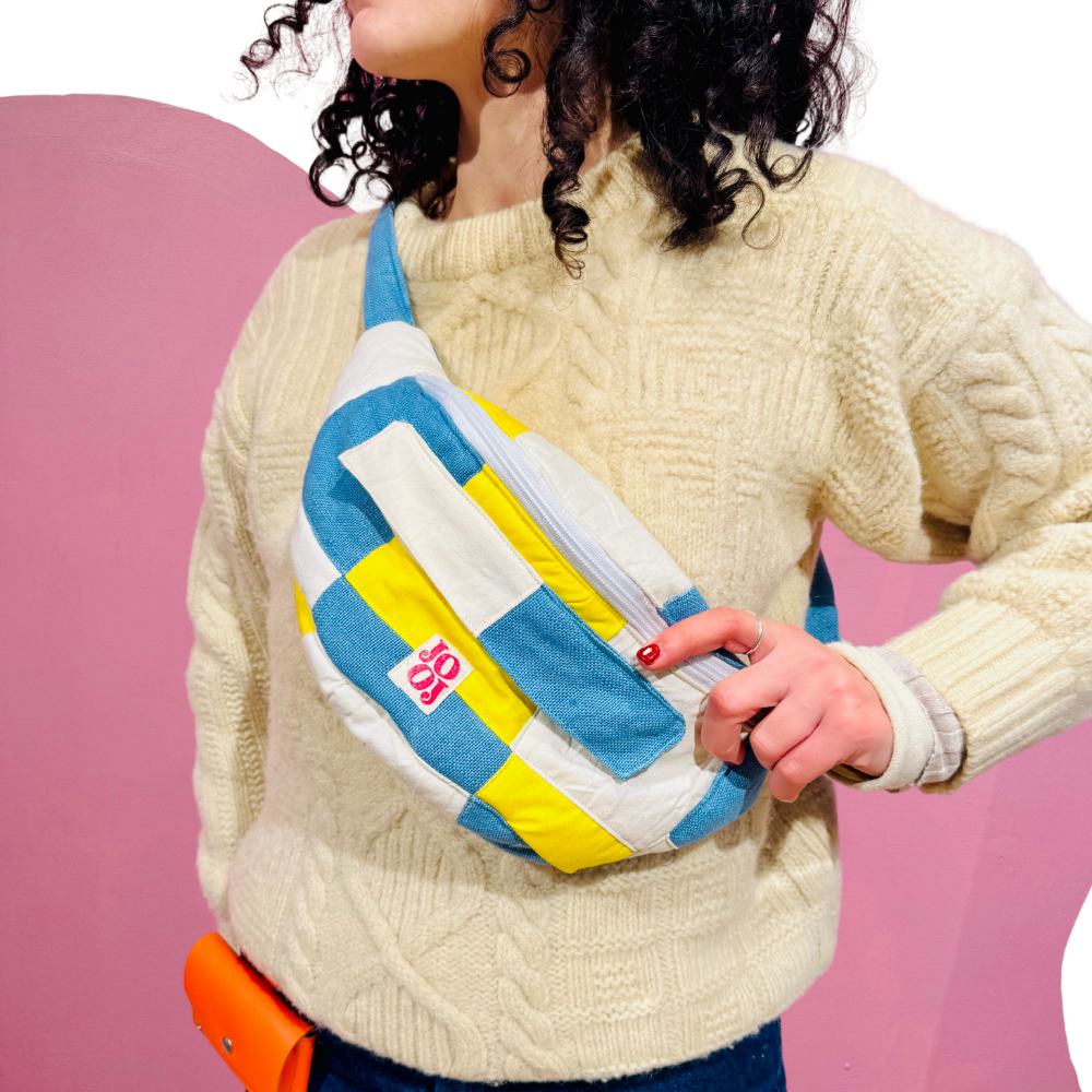 Bananass à carreaux écru, bleu et jaune