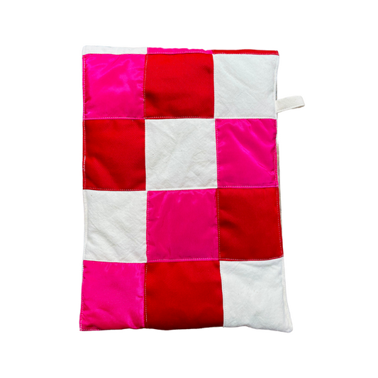 Pochass d'ordi à carreaux rose, rouge et crème