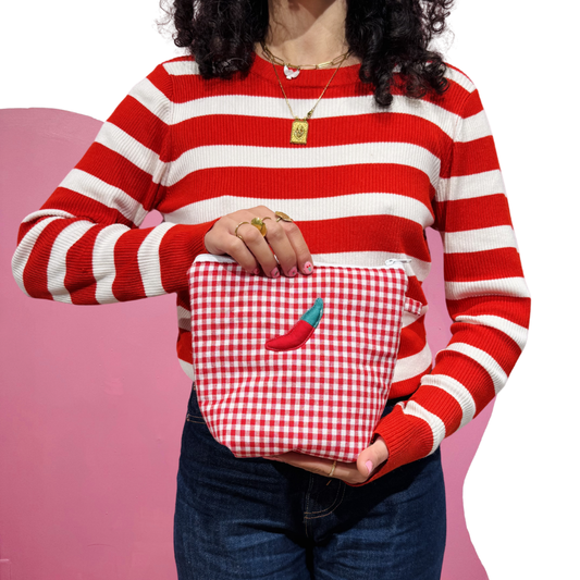 Pochass vichy rouge à motif piment