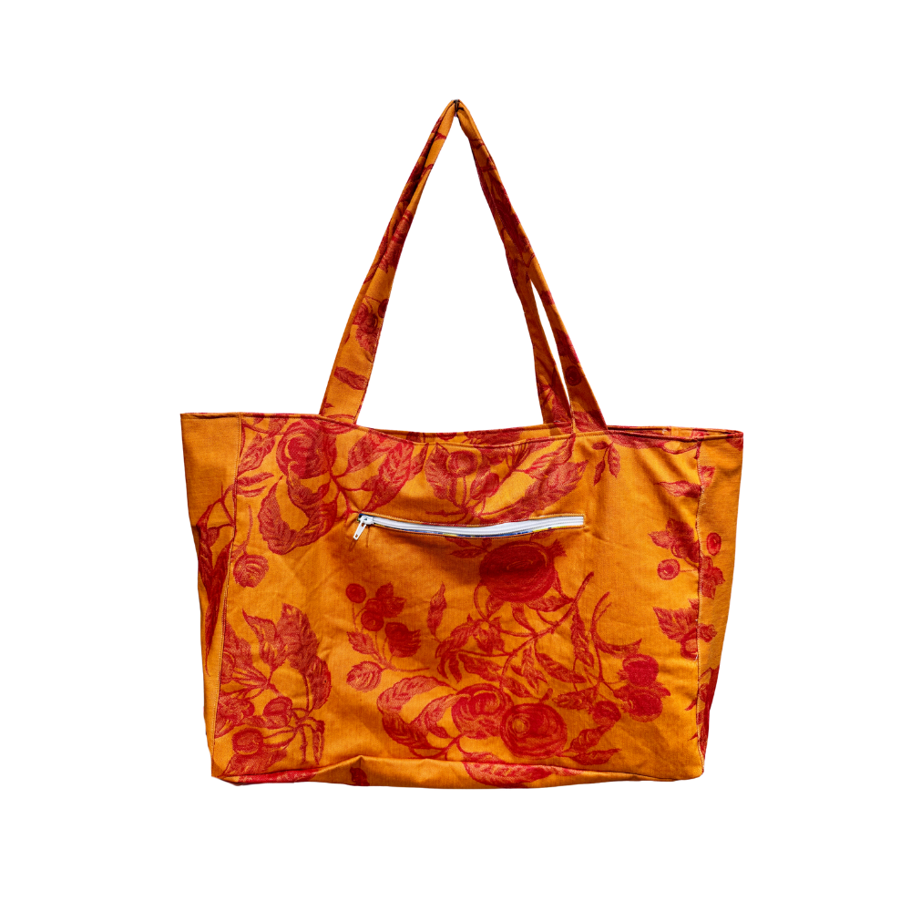 Cabass orange à motifs fleurs