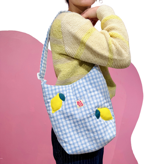 Boursass vichy bleu à motifs citrons