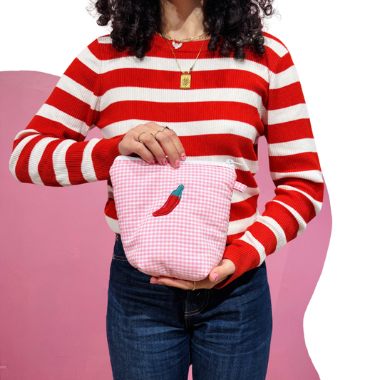 Pochass vichy rose à motif piment