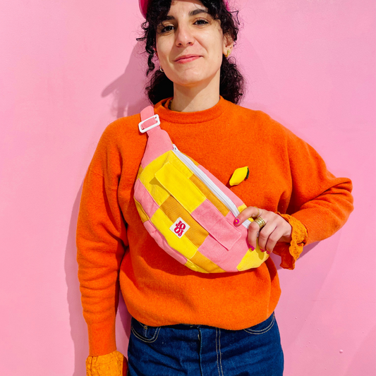 Bananass à carreaux jaune, rose et orange