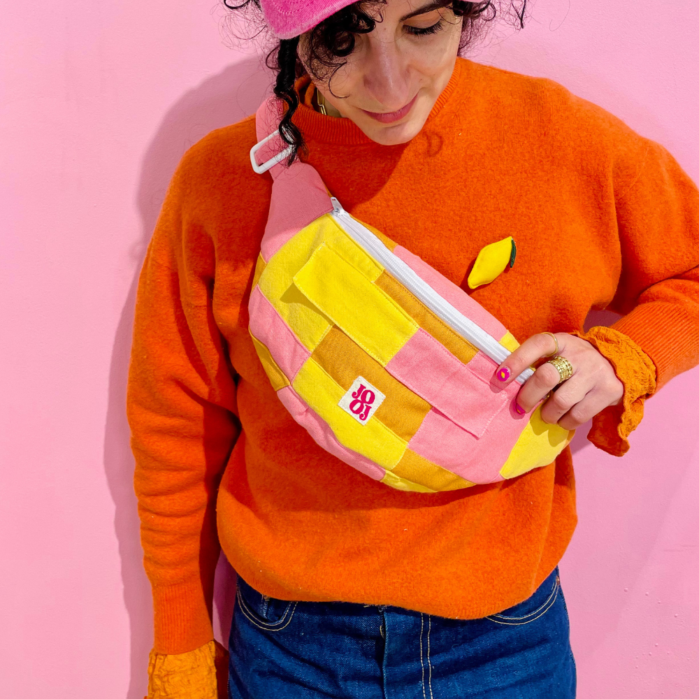 Bananass à carreaux jaune, rose et orange