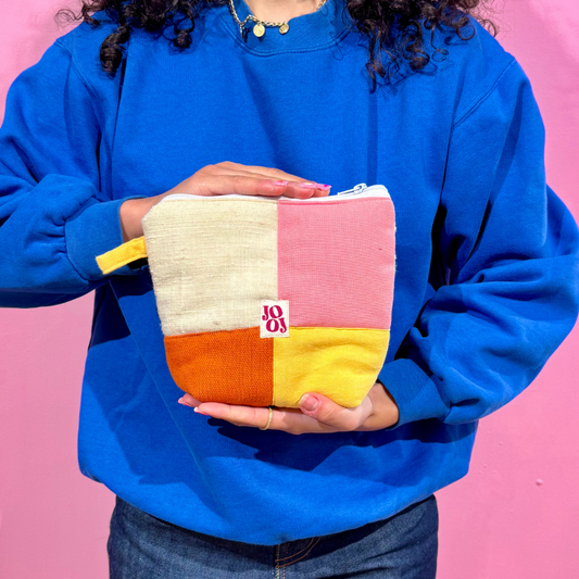 Pochass à carreaux écru, jaune, rose et orange