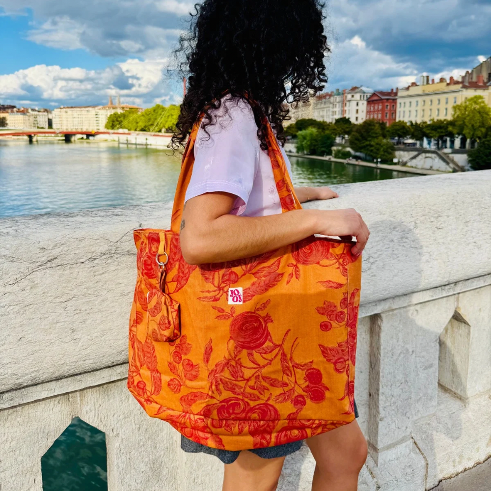 Cabass orange à motifs fleurs