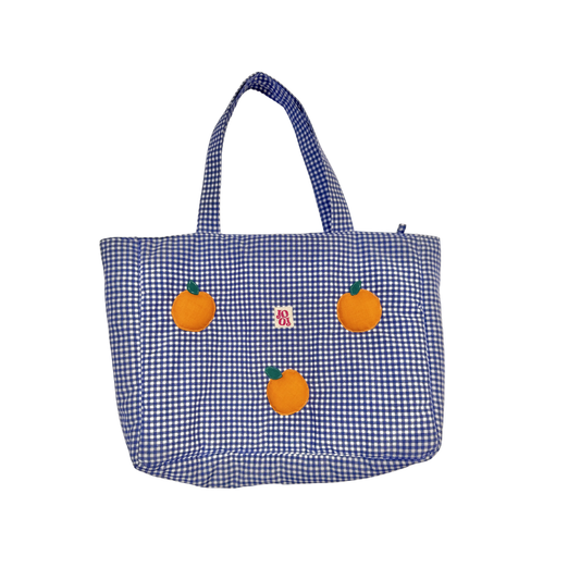 Cabass bleu marine vichy à motifs oranges