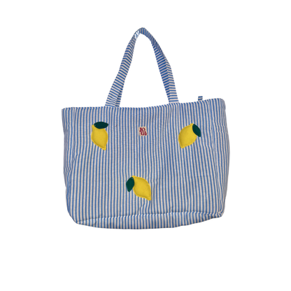 Cabass à rayures bleu / blanc à motifs citrons