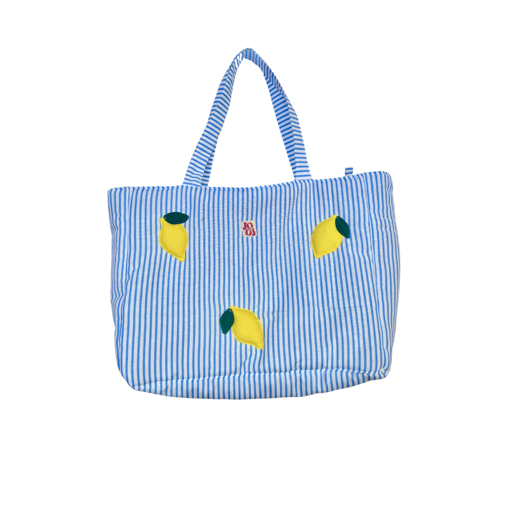 Cabass à rayures bleu / blanc à motifs citrons