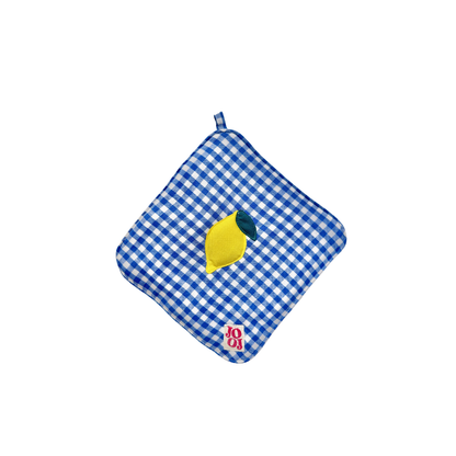 Ensemble manique + gant citron sur fond vichy bleu