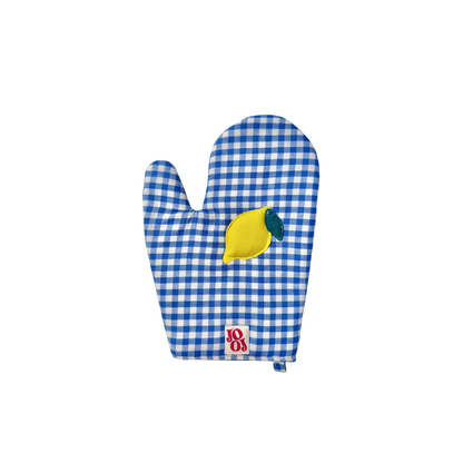 Ensemble manique + gant citron sur fond vichy bleu