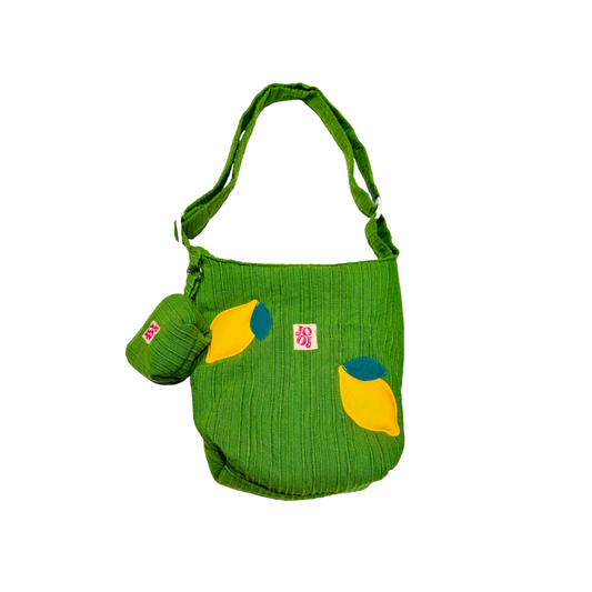 Boursass verte à motifs citrons 3D