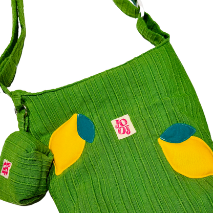 Boursass verte à motifs citrons 3D