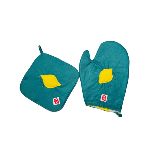Ensemble manique + gant citrons sur fond vert !