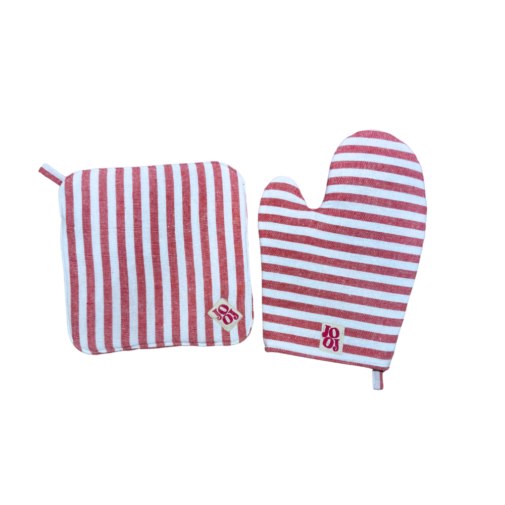 Ensemble manique + gant rayé rouge et blanc