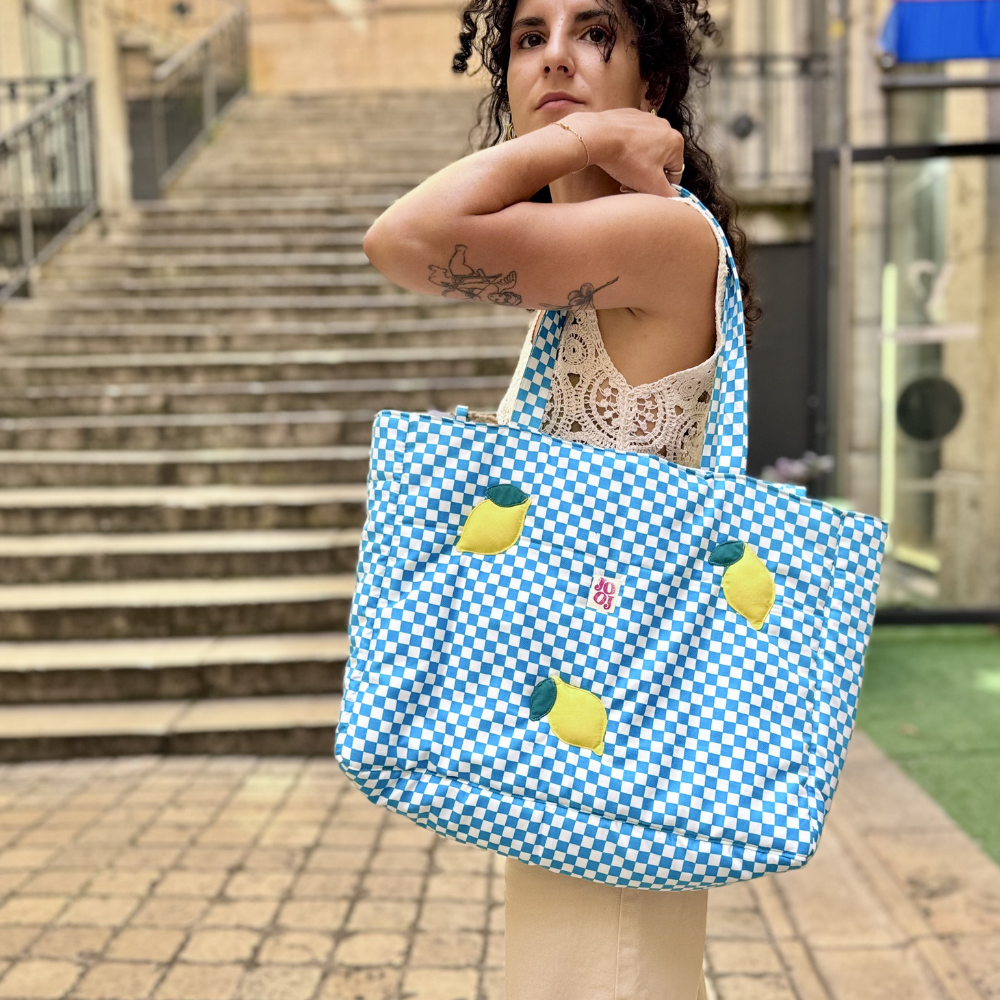 Cabass bleu à motifs citrons