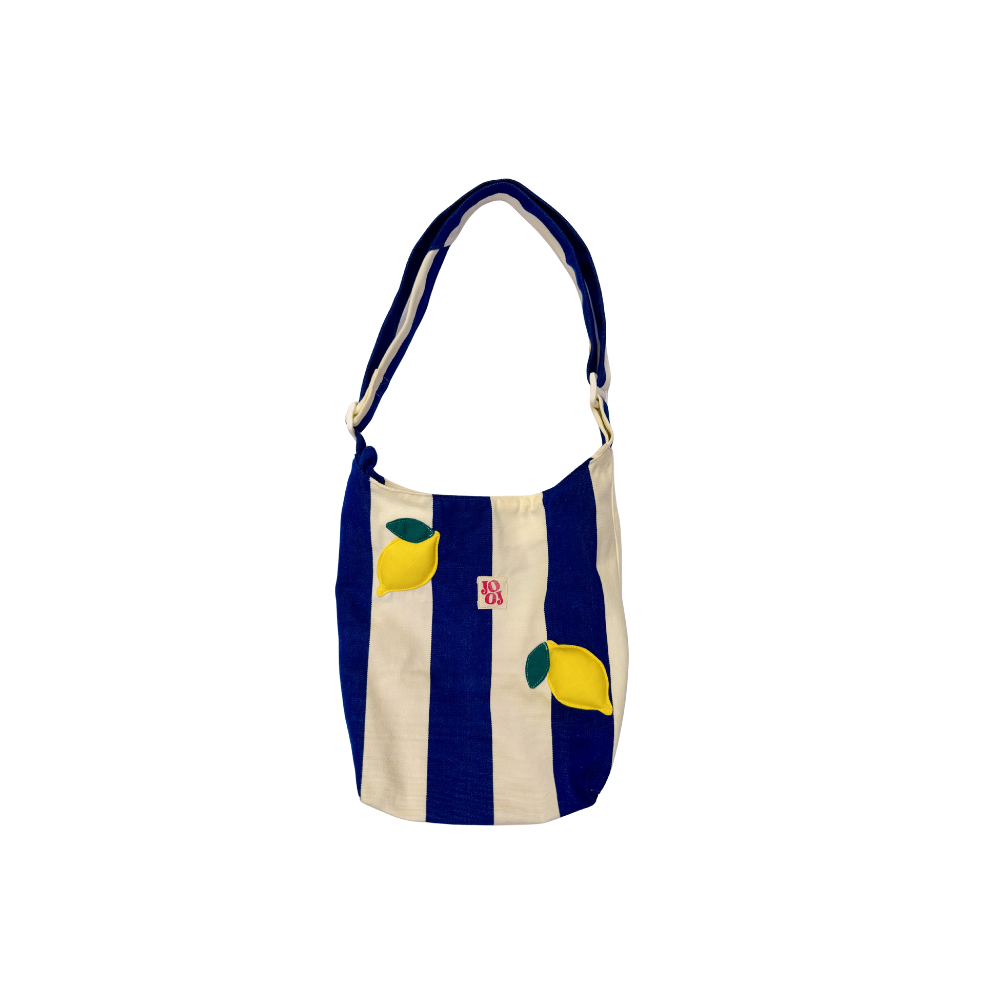 Boursass rayée bleu et blanc à motifs citrons