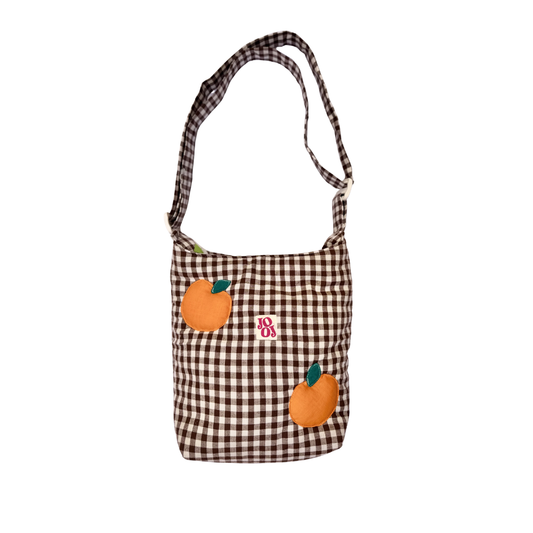 Boursass vichy marron à motifs oranges