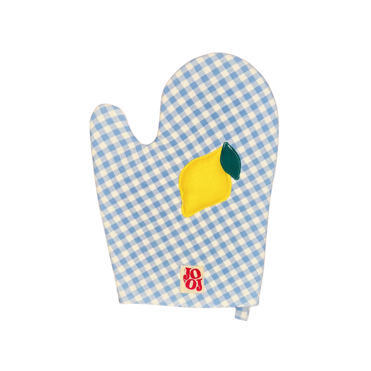 Ensemble manique + gant citron sur fond bleu ciel vichy