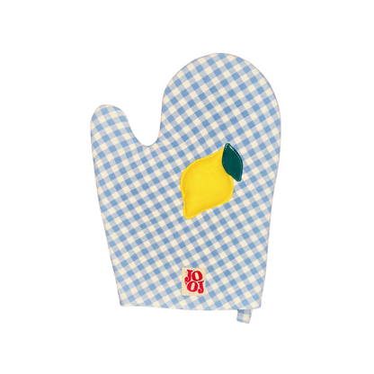 Ensemble manique + gant citron sur fond bleu ciel vichy