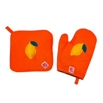 Ensemble manique + gant citron sur fond orange